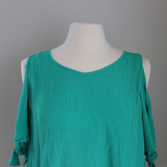 NEW Soft Surroundings Destin Crinkle Pullover Cold Shoulder Tunic Dress Green SP - Picture 4 of 9